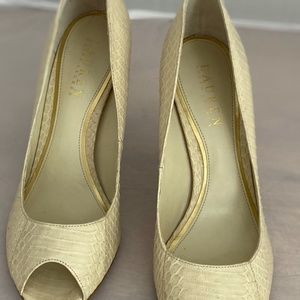 Ralph Lauren cream snake skin open toe high heels